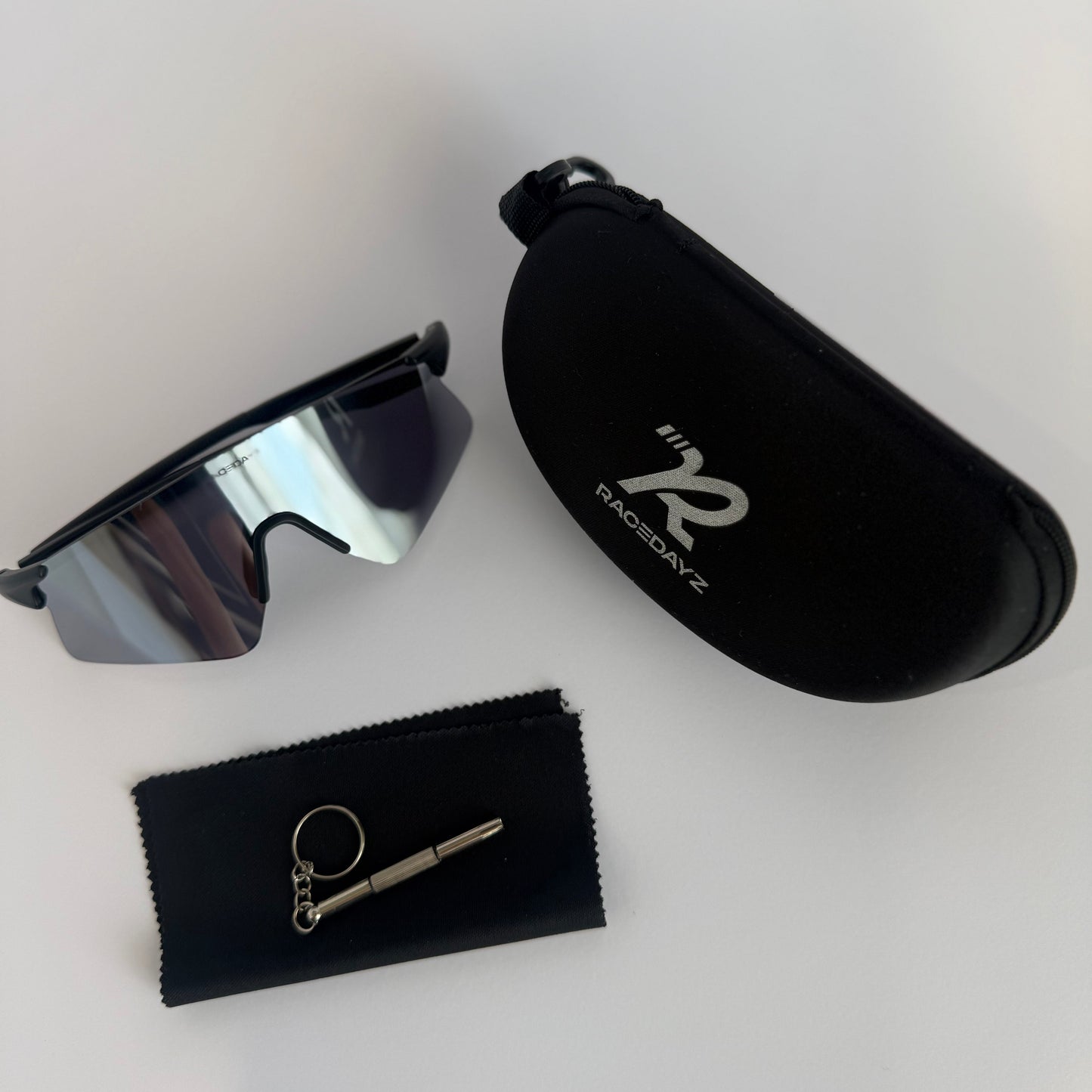 C2S Black Frame Sunglasses with Carry Case and Accessories