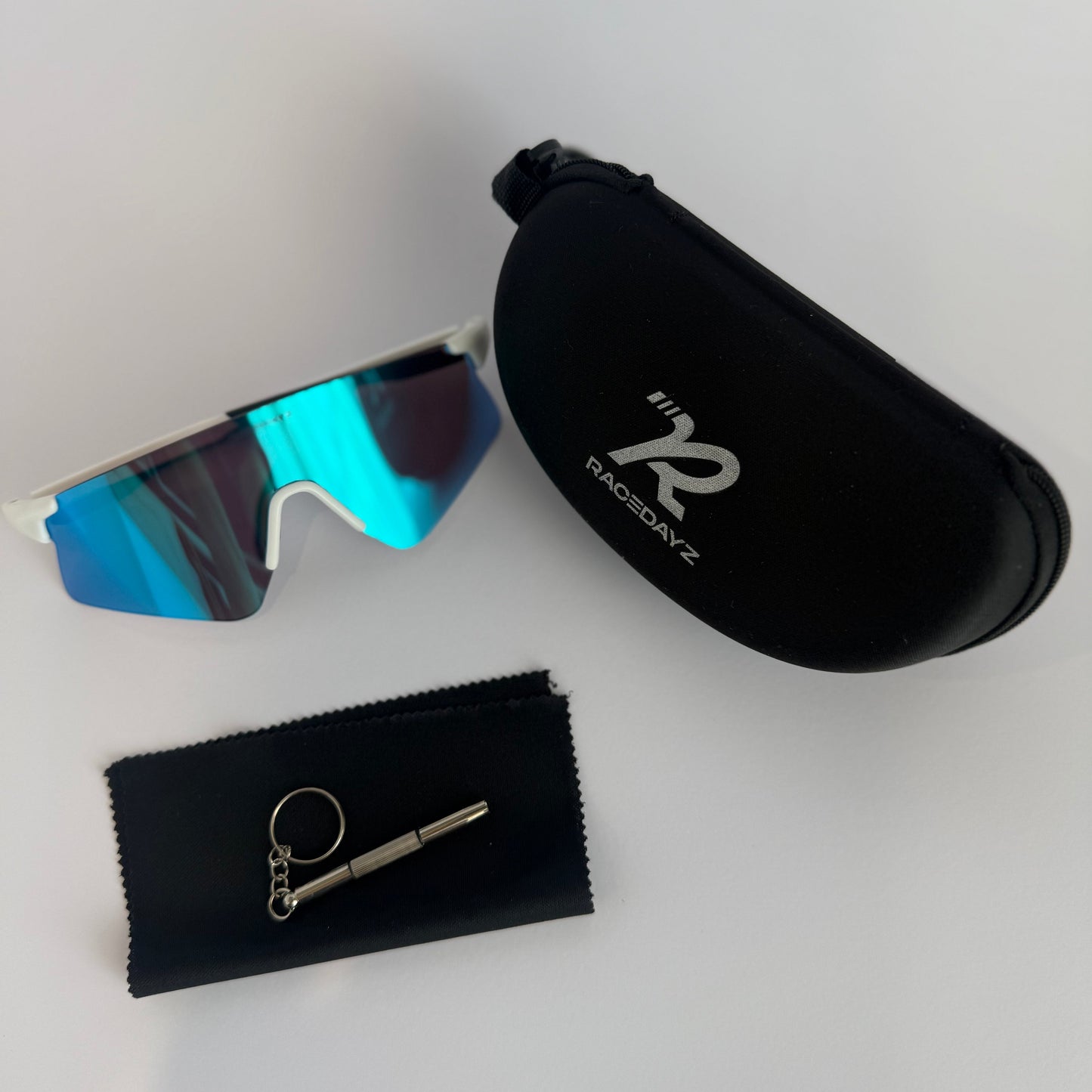 C2S White Frame Sunglasses with Carry Case and Accessories