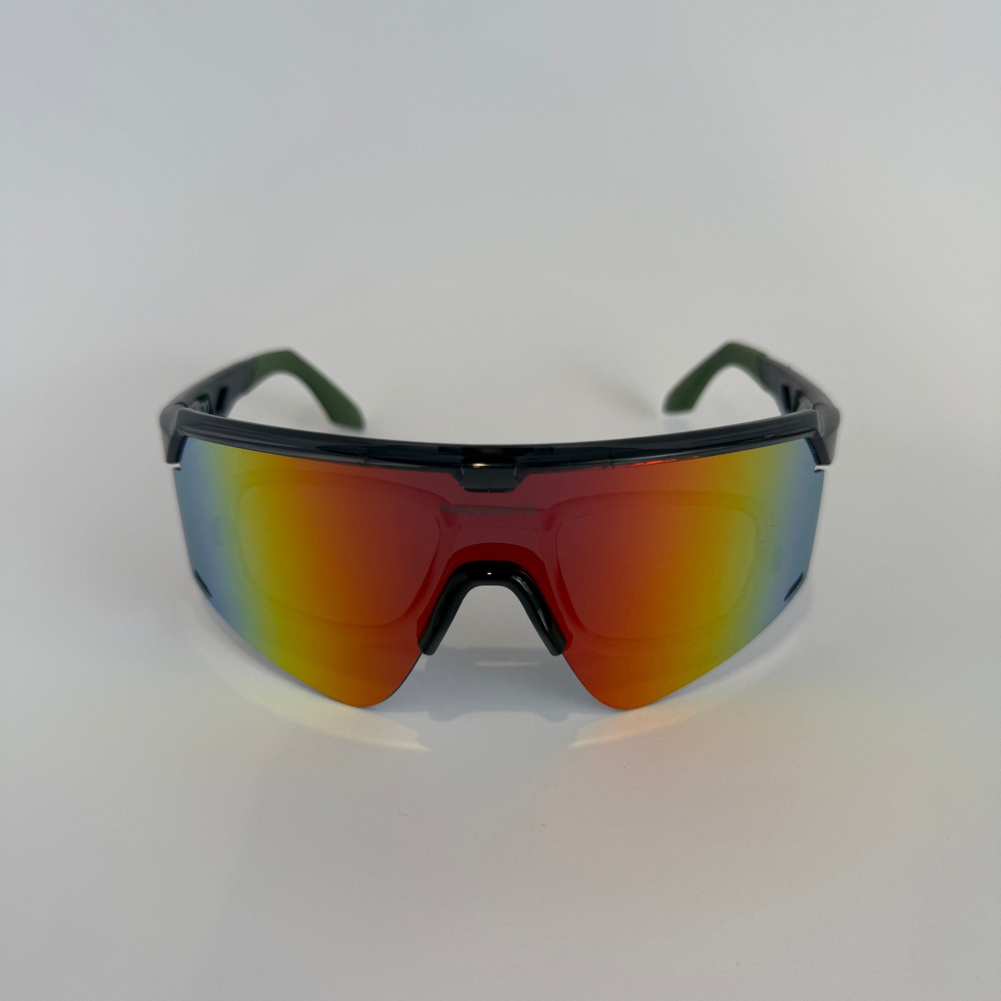des Sables Black Green Frame Orange Lens Racing Sunglasses - Front View