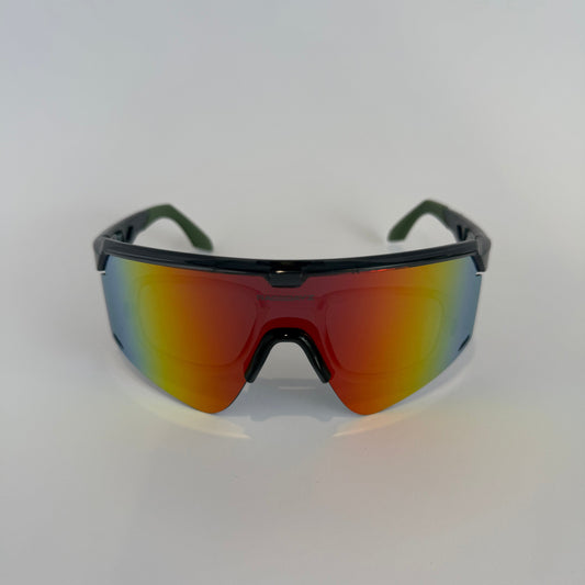 des Sables Black Green Frame Orange Lens Racing Sunglasses - Front View