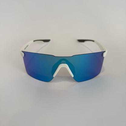 Miami White Frame Blue Lens Racing Sunglasses - Front View