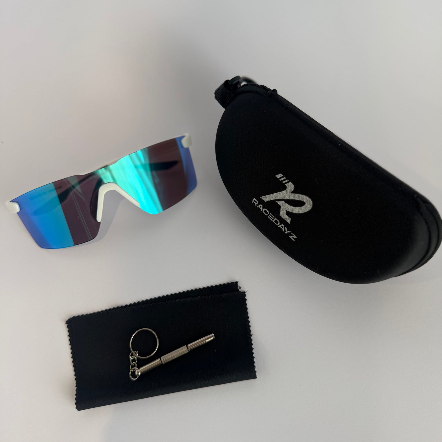 Miami White Frame Sunglasses with Carry Case and Accessories
